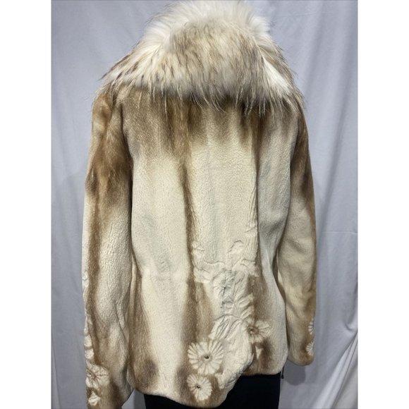 semi-sheared mink jacket browncross w/ raccoon collar (86017) - Picture 3 of 3